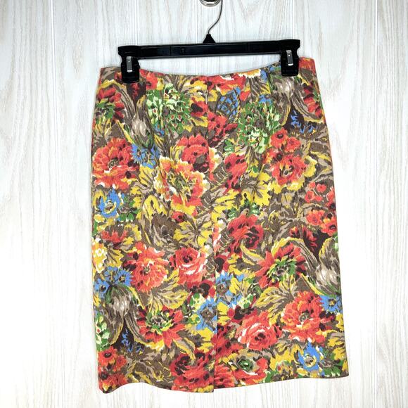 Talbots Floral Pencil Skirt SZ 6P Earth Tones Business Scandi Chic - Picture 2 of 5